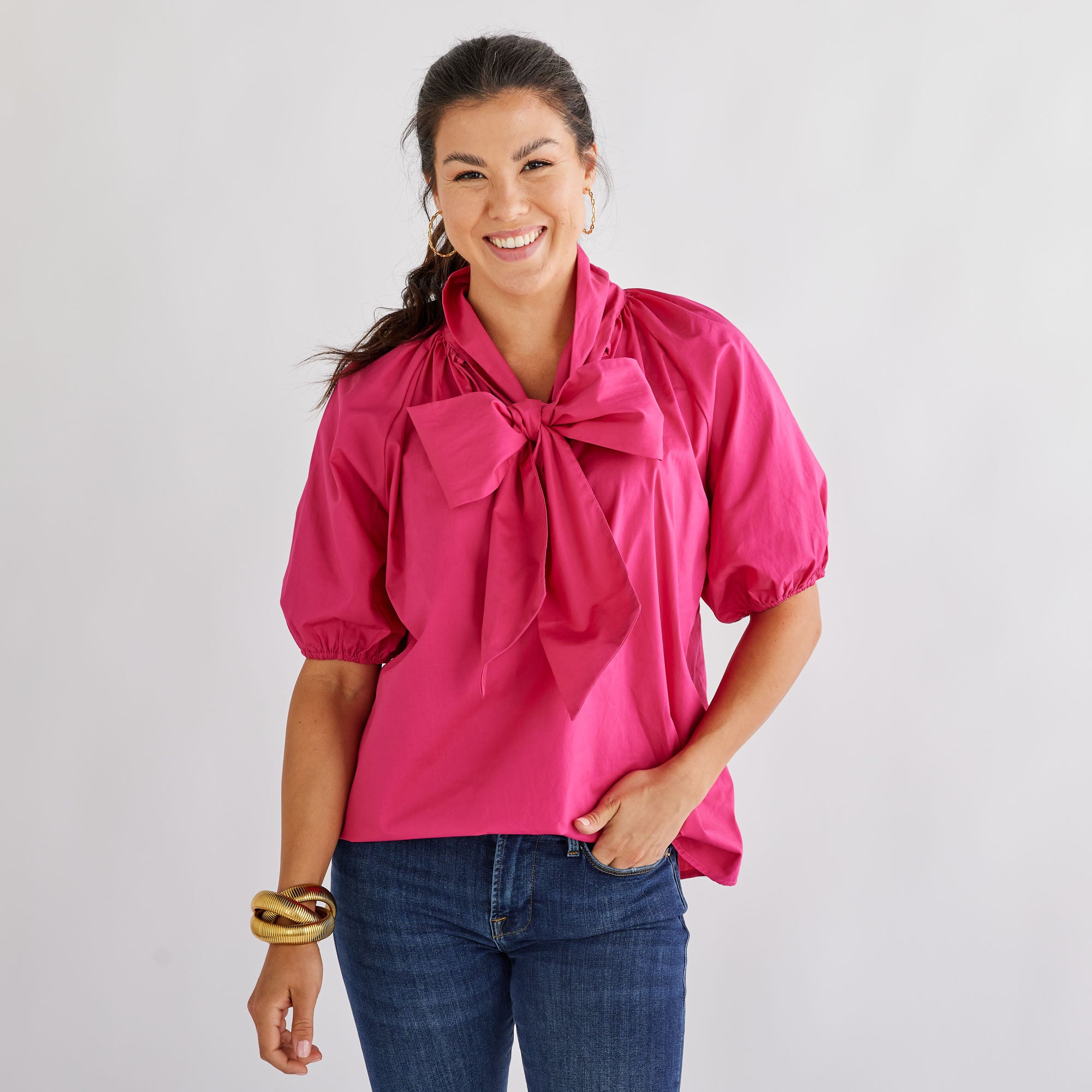 Caryn Lawn Ryan Bow Top Fuchsia