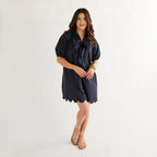 Caryn Lawn Ryan Bow Dress Navy Scallop