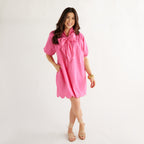 Caryn Lawn Ryan Bow Dress Bright Pink Scallop