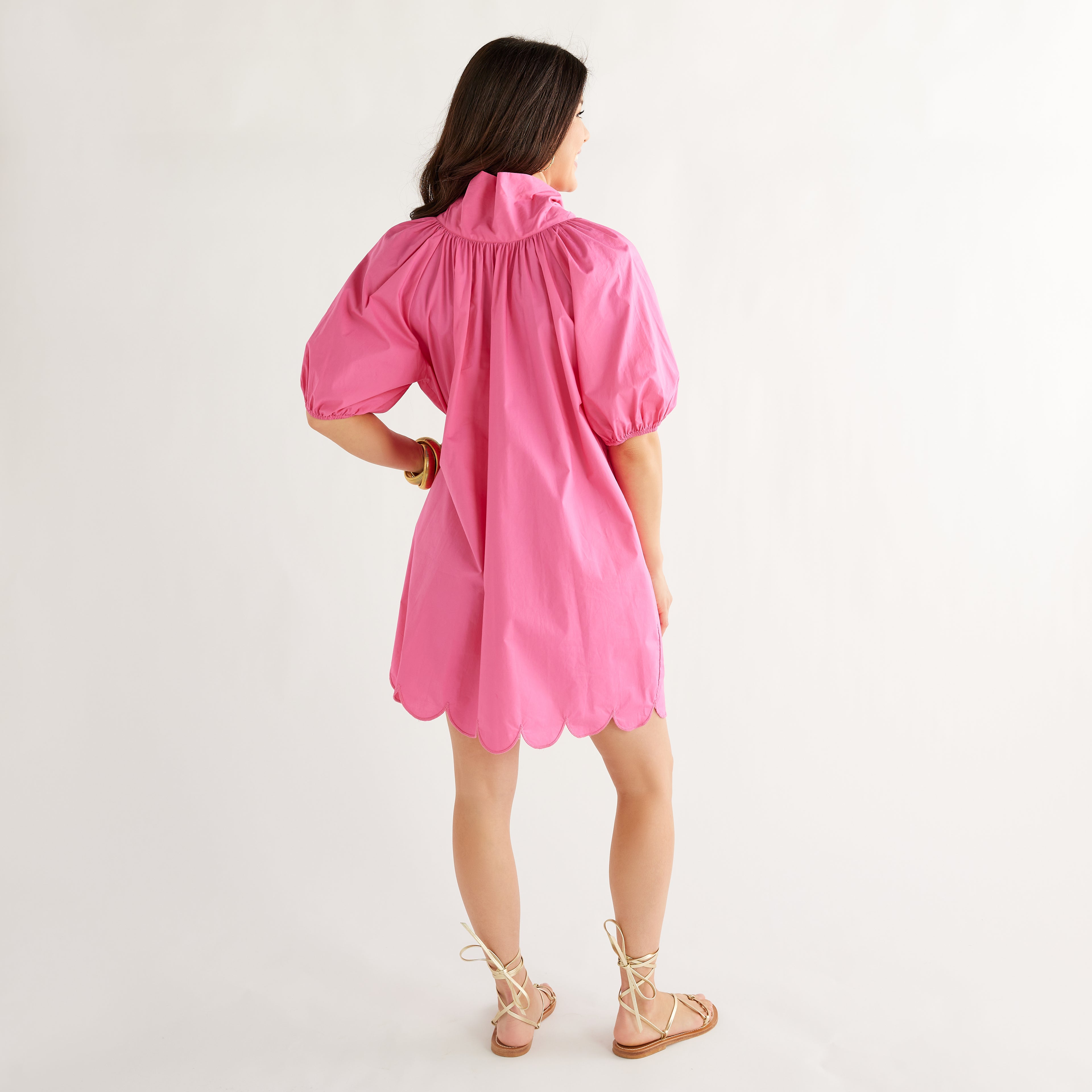 Caryn Lawn Ryan Bow Dress Bright Pink Scallop
