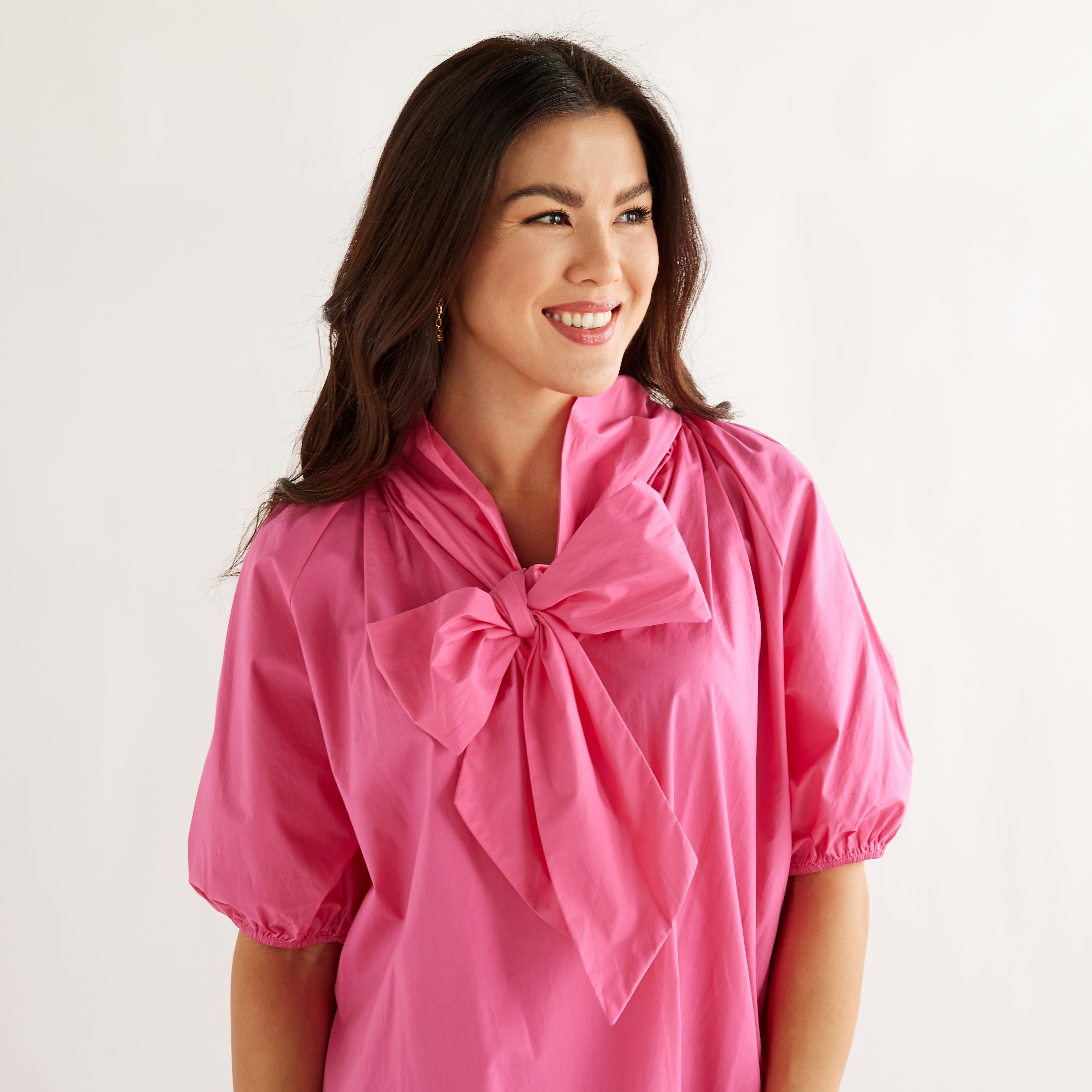 Caryn Lawn Ryan Bow Dress Bright Pink Scallop