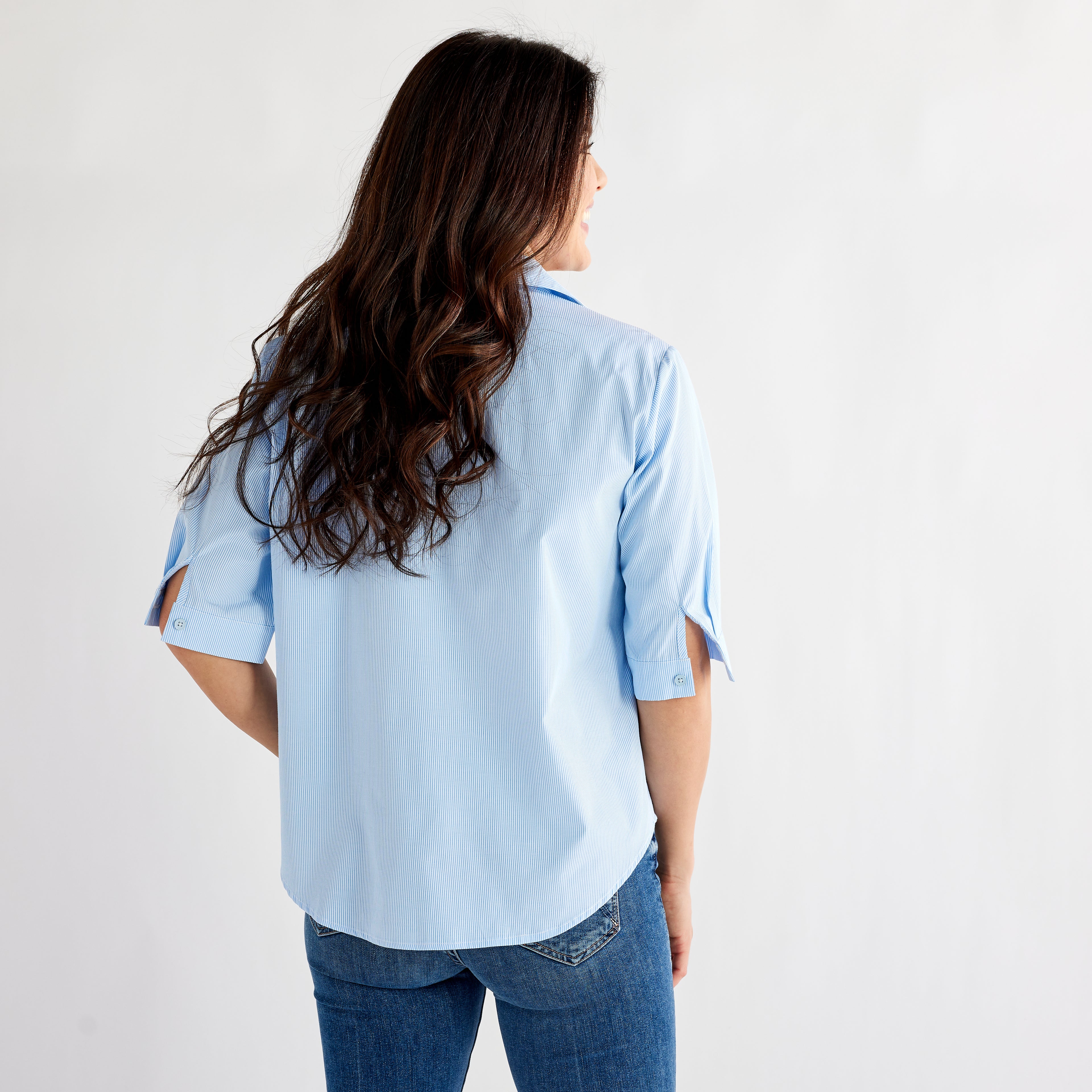 Caryn Lawn Maya Top Blue Stripe