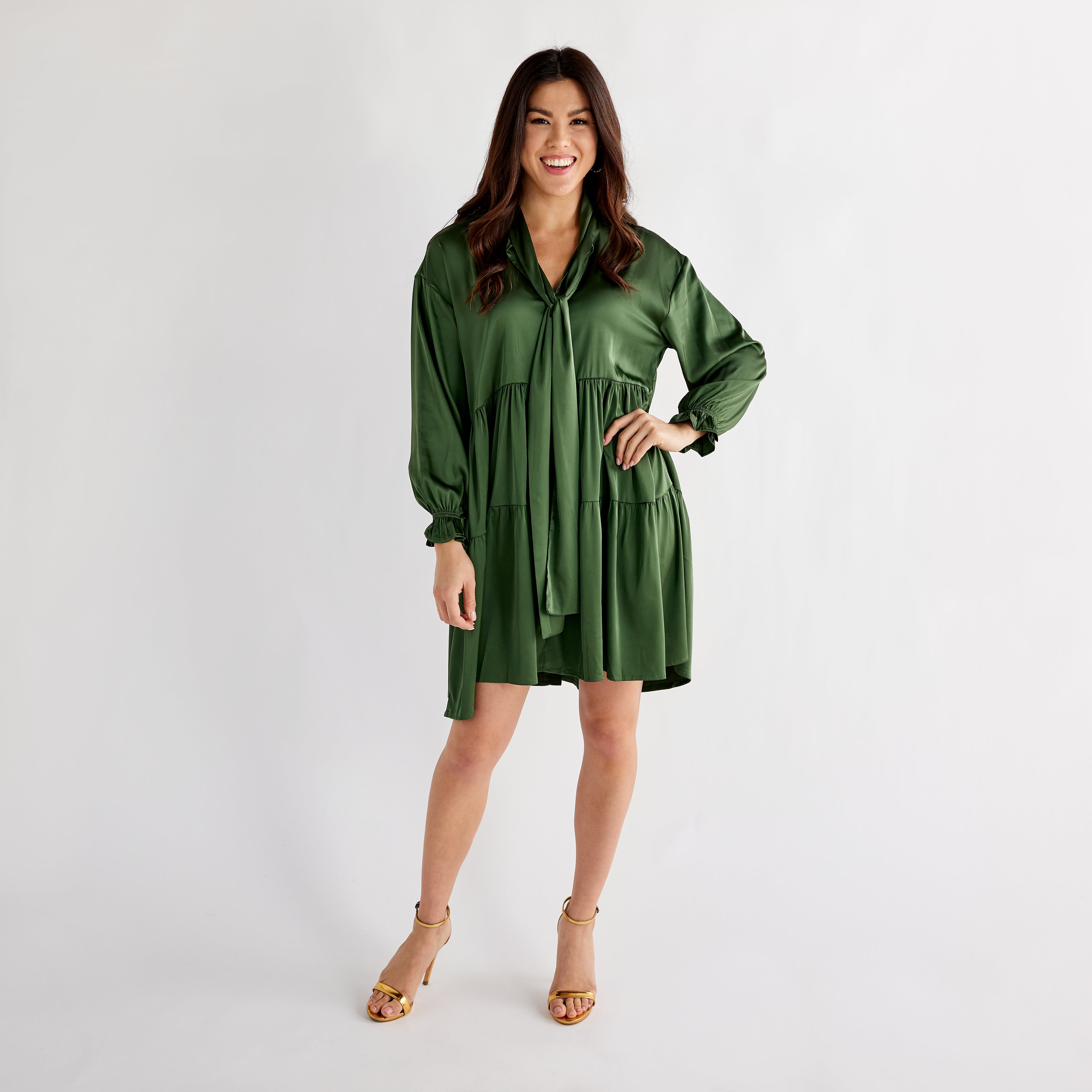 Caryn Lawn Maren Bow Silky Dress Green