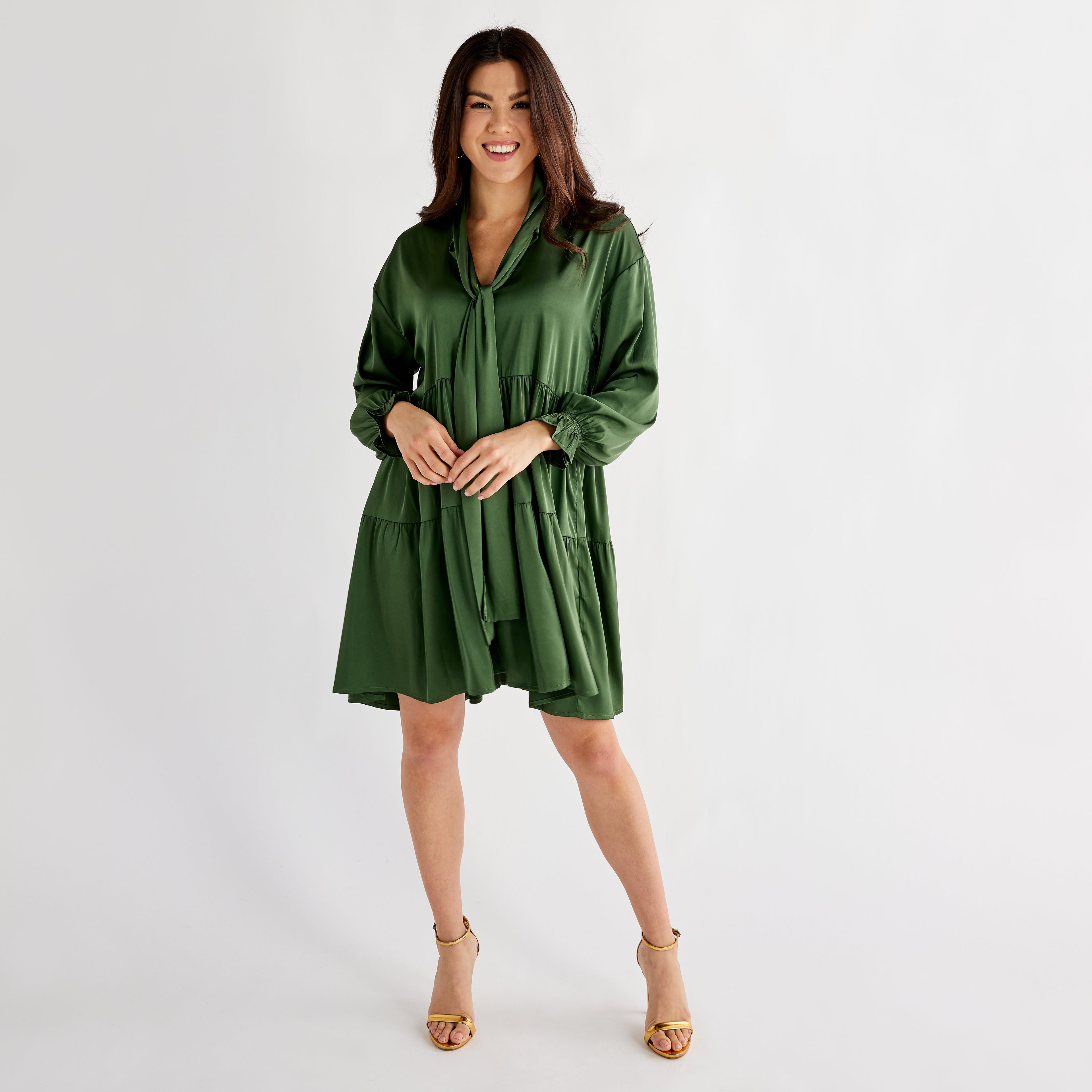 Caryn Lawn Maren Bow Silky Dress Green