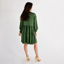 Load image into Gallery viewer, Caryn Lawn Maren Bow Silky Dress Green
