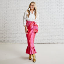 Load image into Gallery viewer, Caryn Lawn Whitney Wrap Skirt Pink and Red Stripe