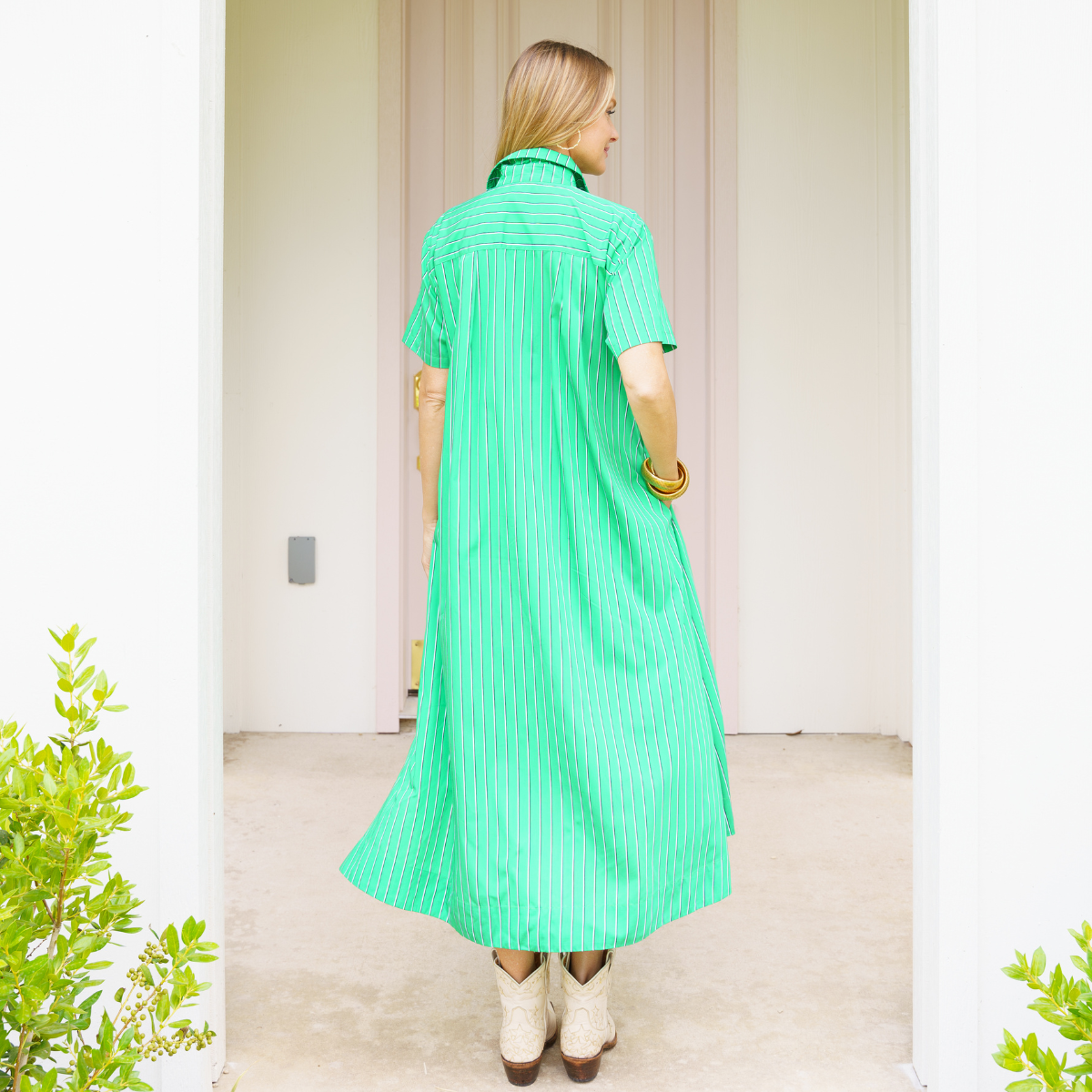 Caryn Lawn Millie Dress Long Green Stripe