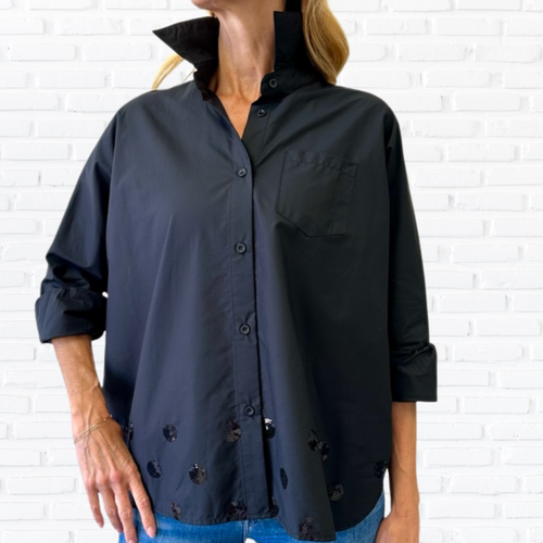 Caryn Lawn Abby Swing Sequin Top Black