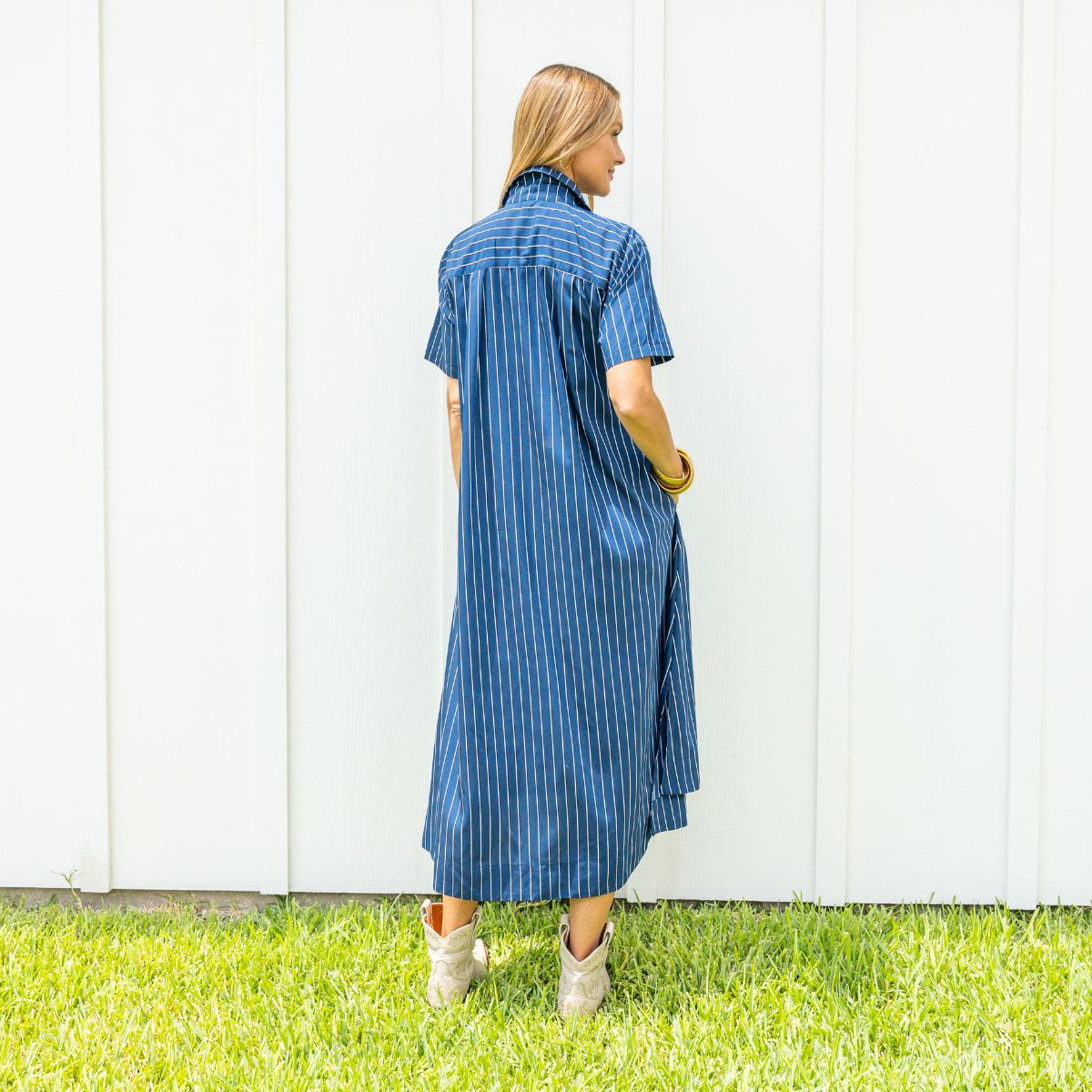 Caryn Lawn Millie Dress Long Royal Stripe