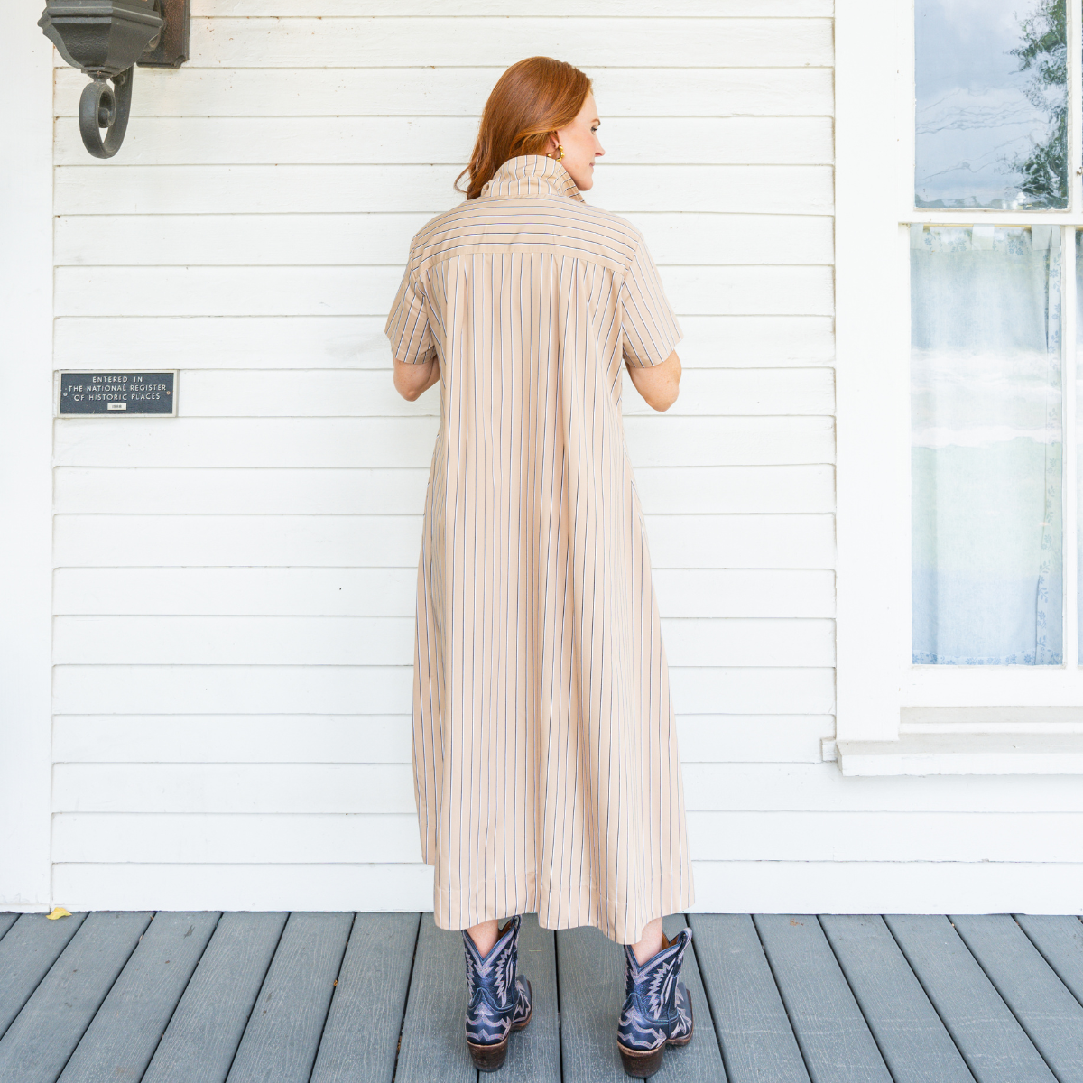 khaki dress WITH DEEP BACK NECKLINE flowing silhouette Whistles Ariella Linen Blend Midi