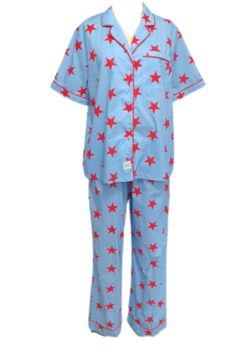 Caryn Lawn Blue/red star Pj Set