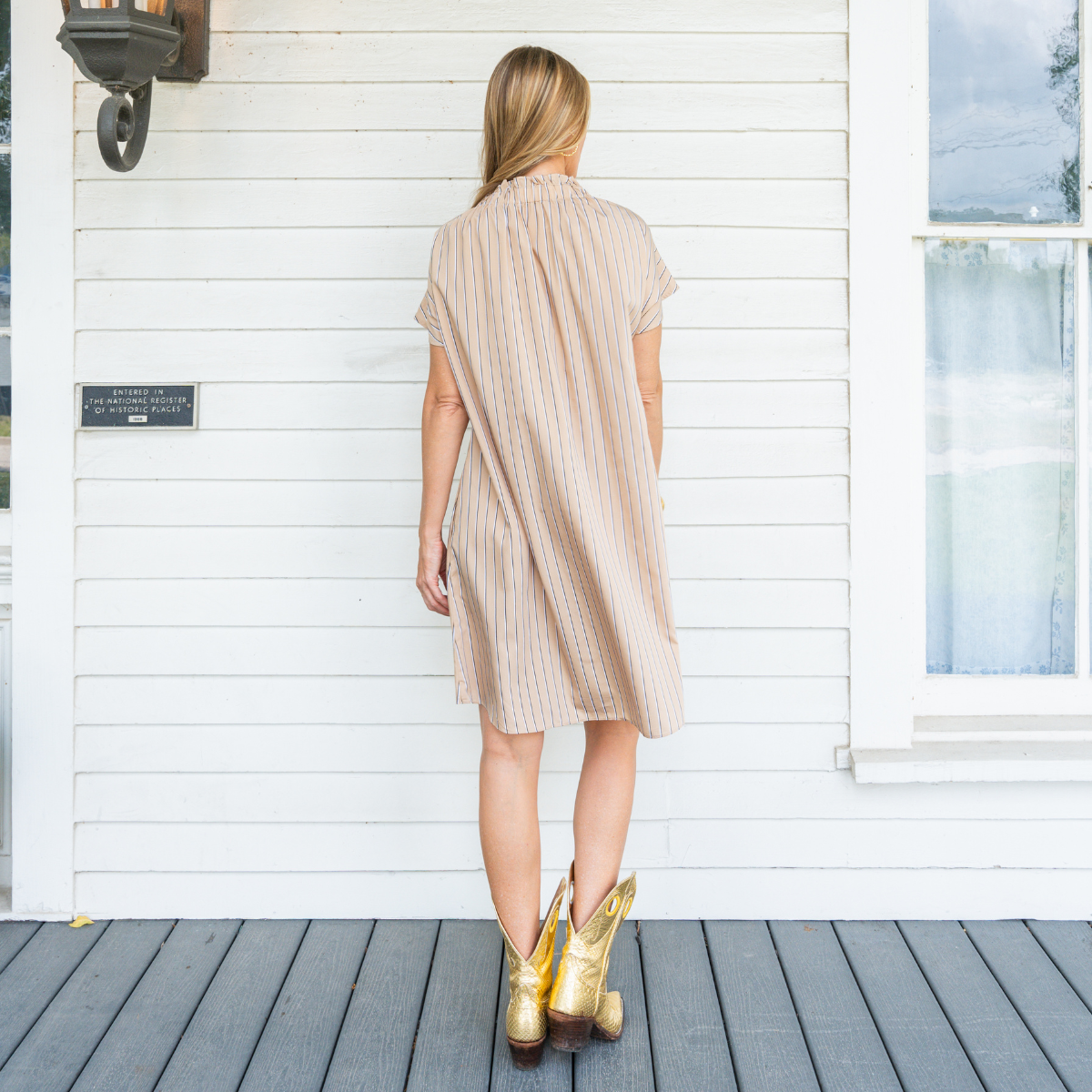 Caryn Lawn Emily Dress Khaki Stripe