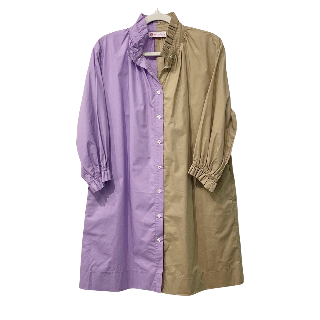 Caryn Lawn Kelsey Contrast Dress Lavender and Khaki
