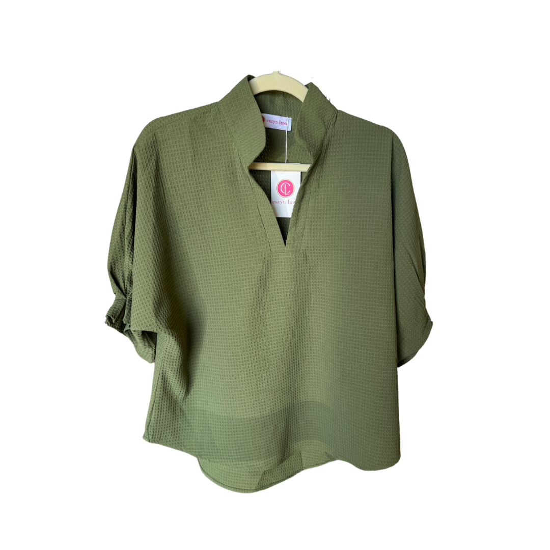 Caryn Lawn Caroline Top Olive Waffle