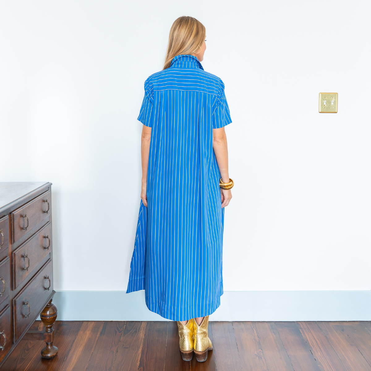 Caryn Lawn Millie Dress Long Navy Stripe