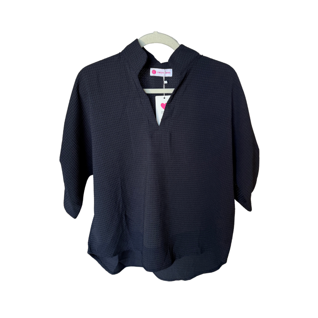 Caryn Lawn Caroline Top Navy Waffle