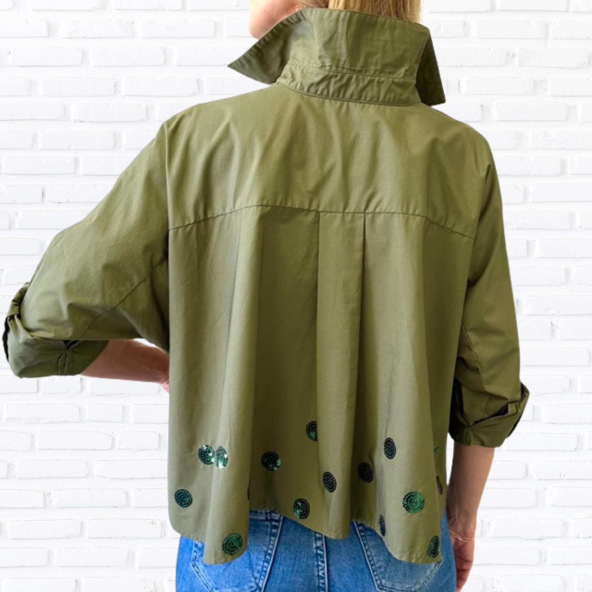 Caryn Lawn Abby Swing Sequin Top Olive