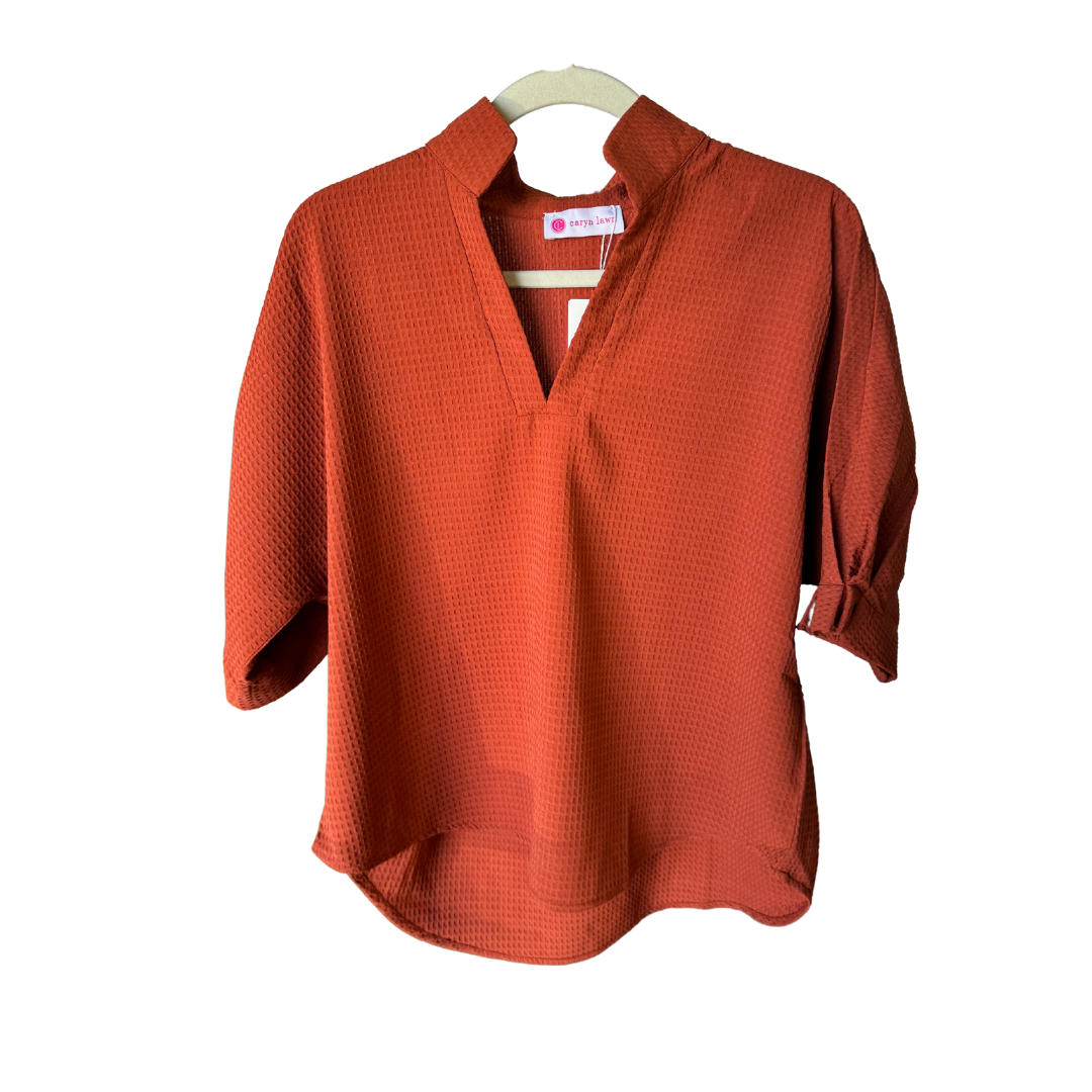 Caryn Lawn Caroline Top Burnt Orange Waffle
