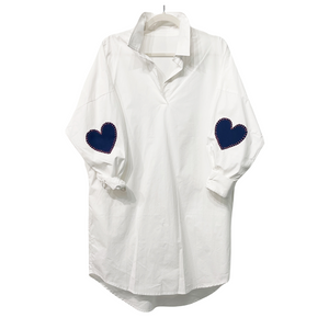 Caryn Lawn Preppy Dress Heart Elbow White