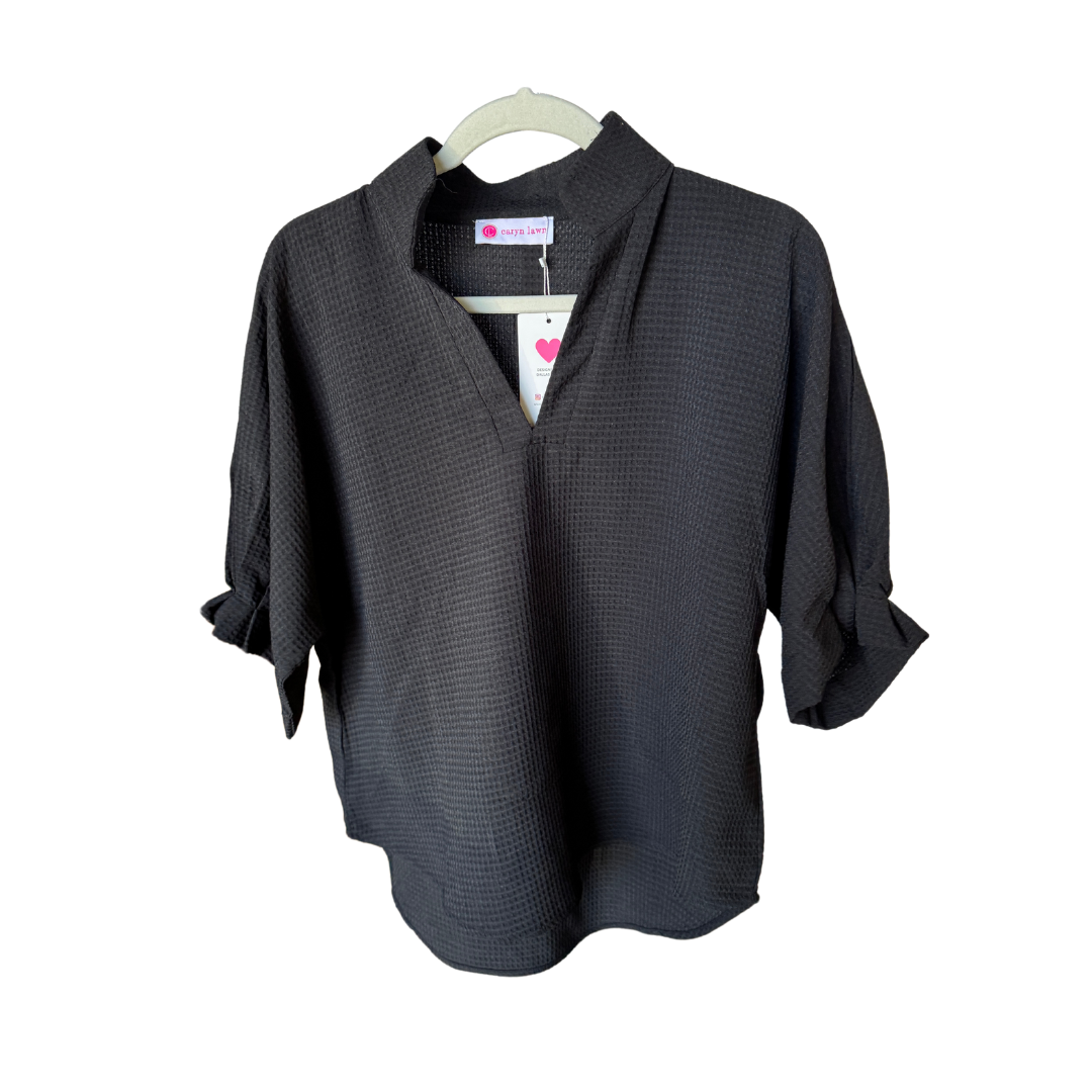 Caryn Lawn Caroline Top Black Waffle