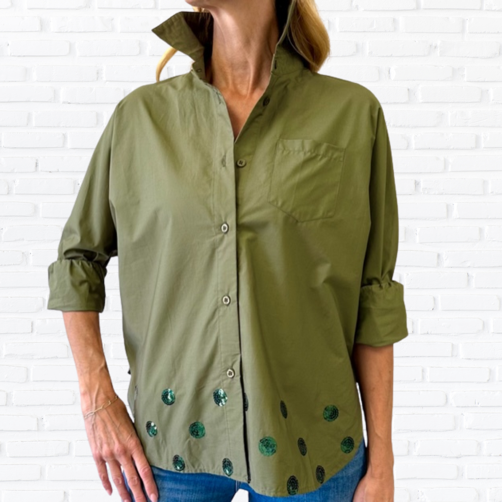 Caryn Lawn Abby Swing Sequin Top Olive