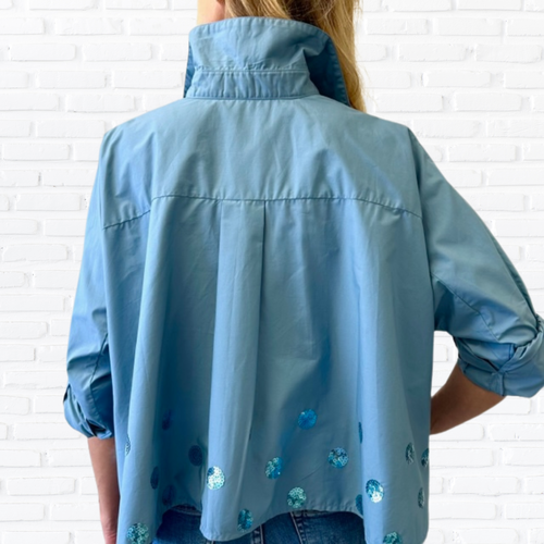 Caryn Lawn Abby Swing Sequin Top Wedgewood