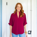 Caryn Lawn Caroline Top Maroon Waffle