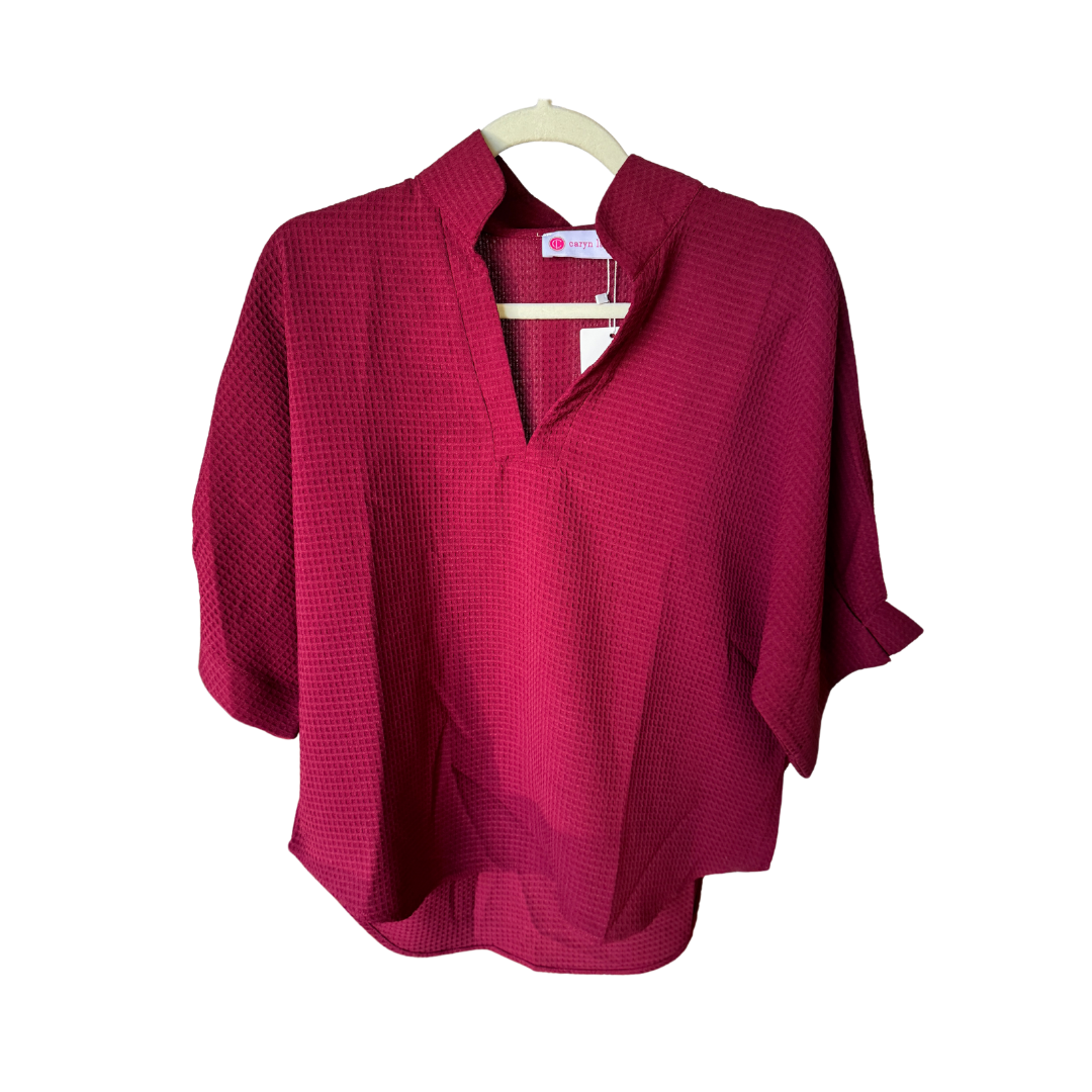 Caryn Lawn Caroline Top Maroon Waffle