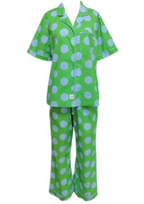 Caryn Lawn Green/blue polka dot Pj Set