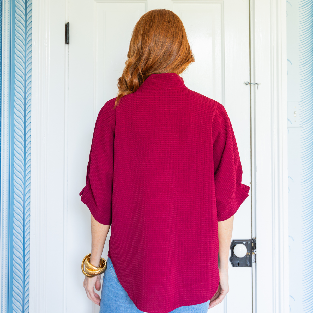 Caryn Lawn Caroline Top Maroon Waffle