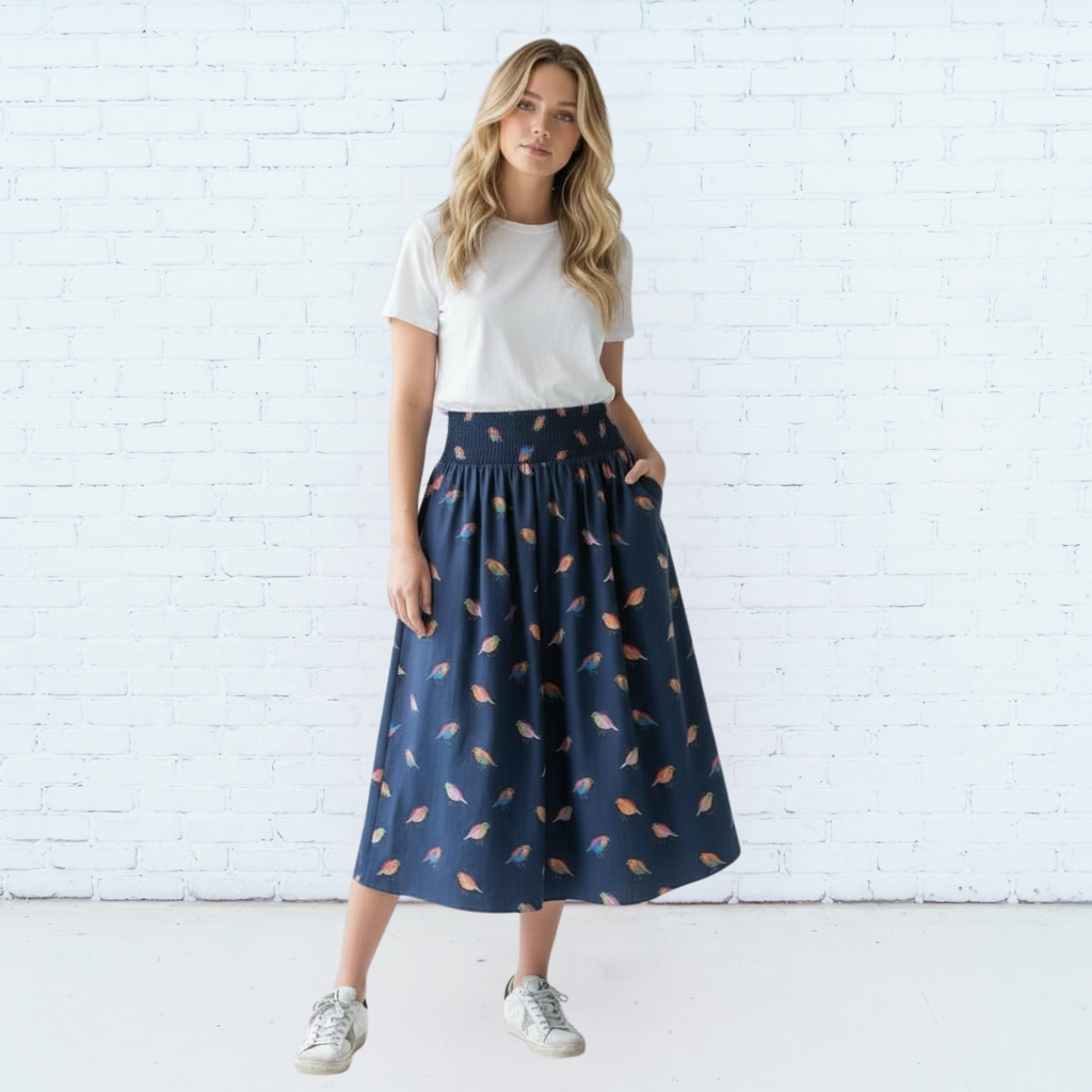 Sutton Skirt Navy Bird