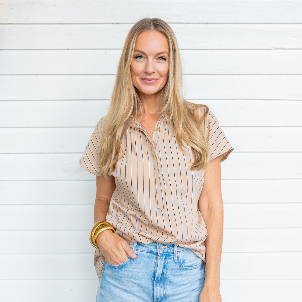 Caryn Lawn Emily Top Khaki Stripe