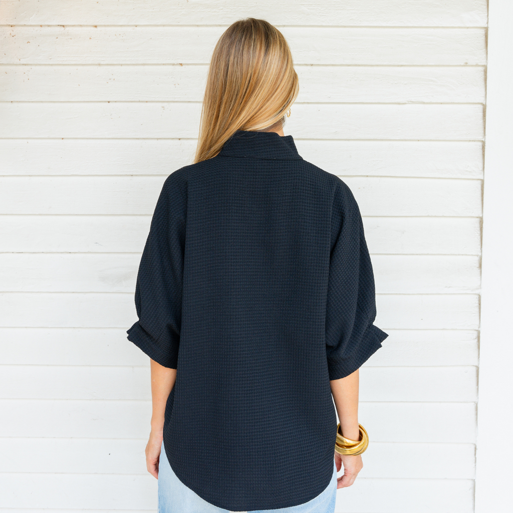 Caryn Lawn Caroline Top Black Waffle