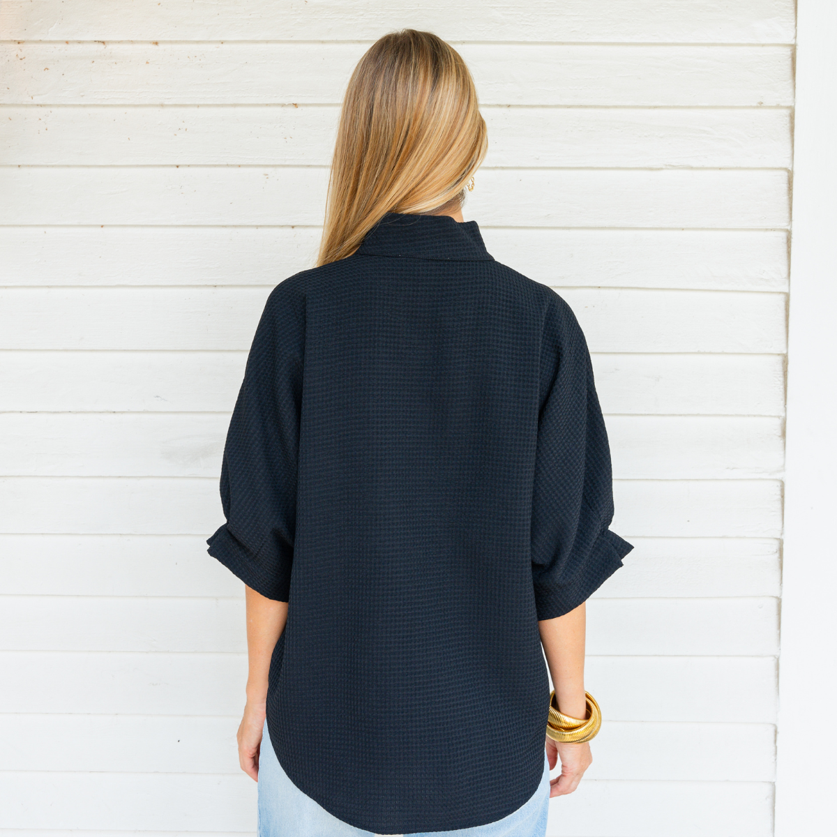 Caryn Lawn Caroline Top Black Waffle