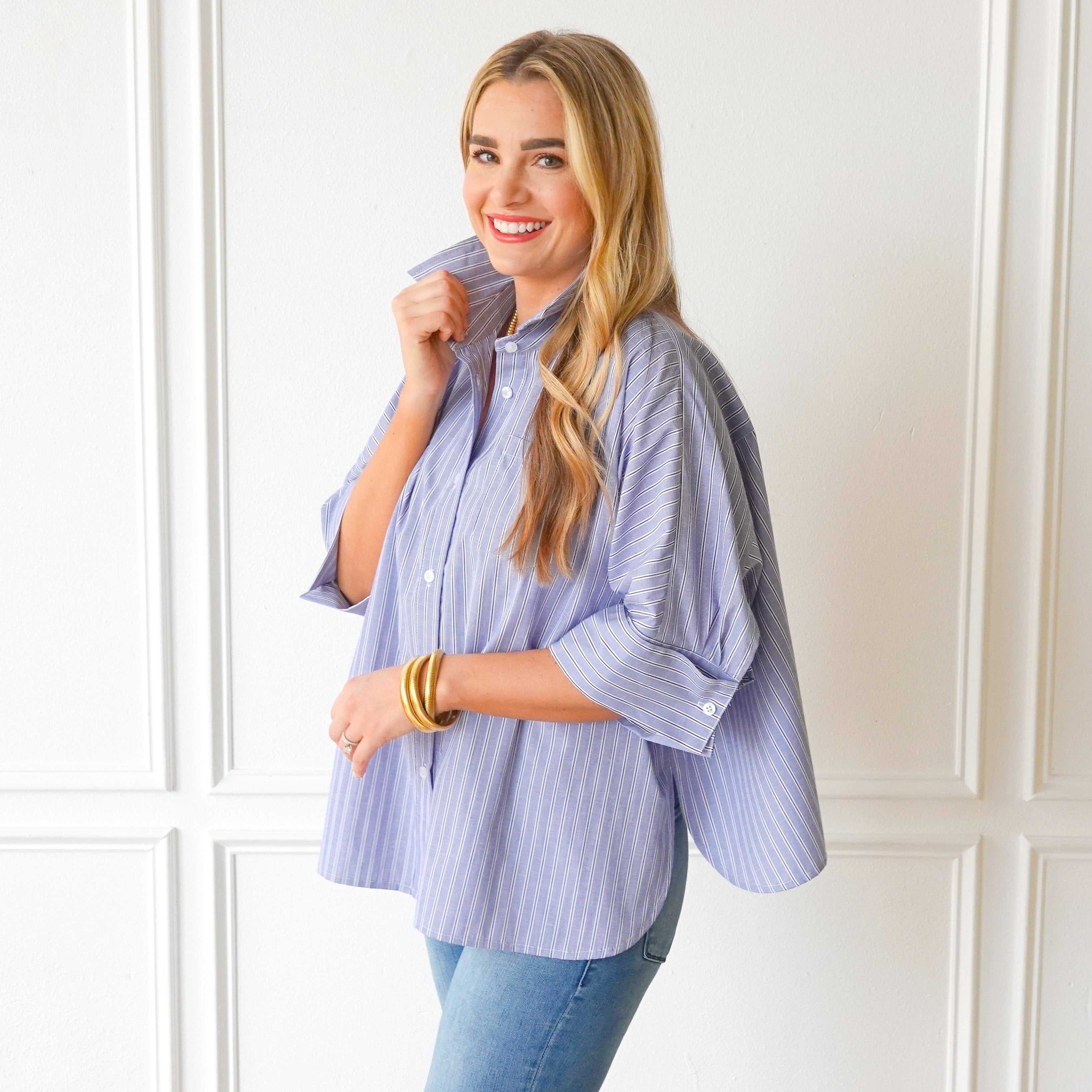 Caryn Lawn Abby Swing Top Blue and Navy Stripe