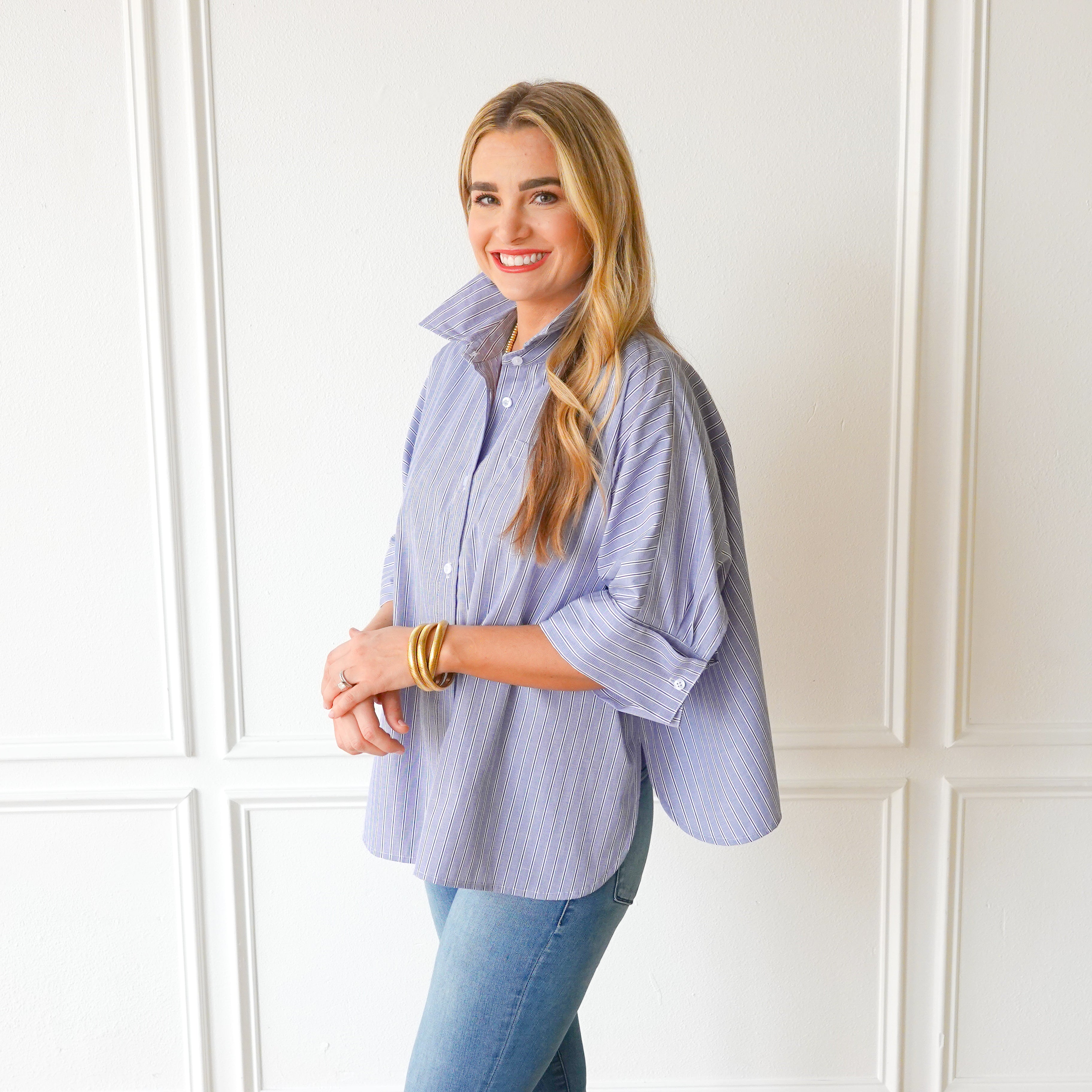 Caryn Lawn Abby Swing Top Blue and Navy Stripe