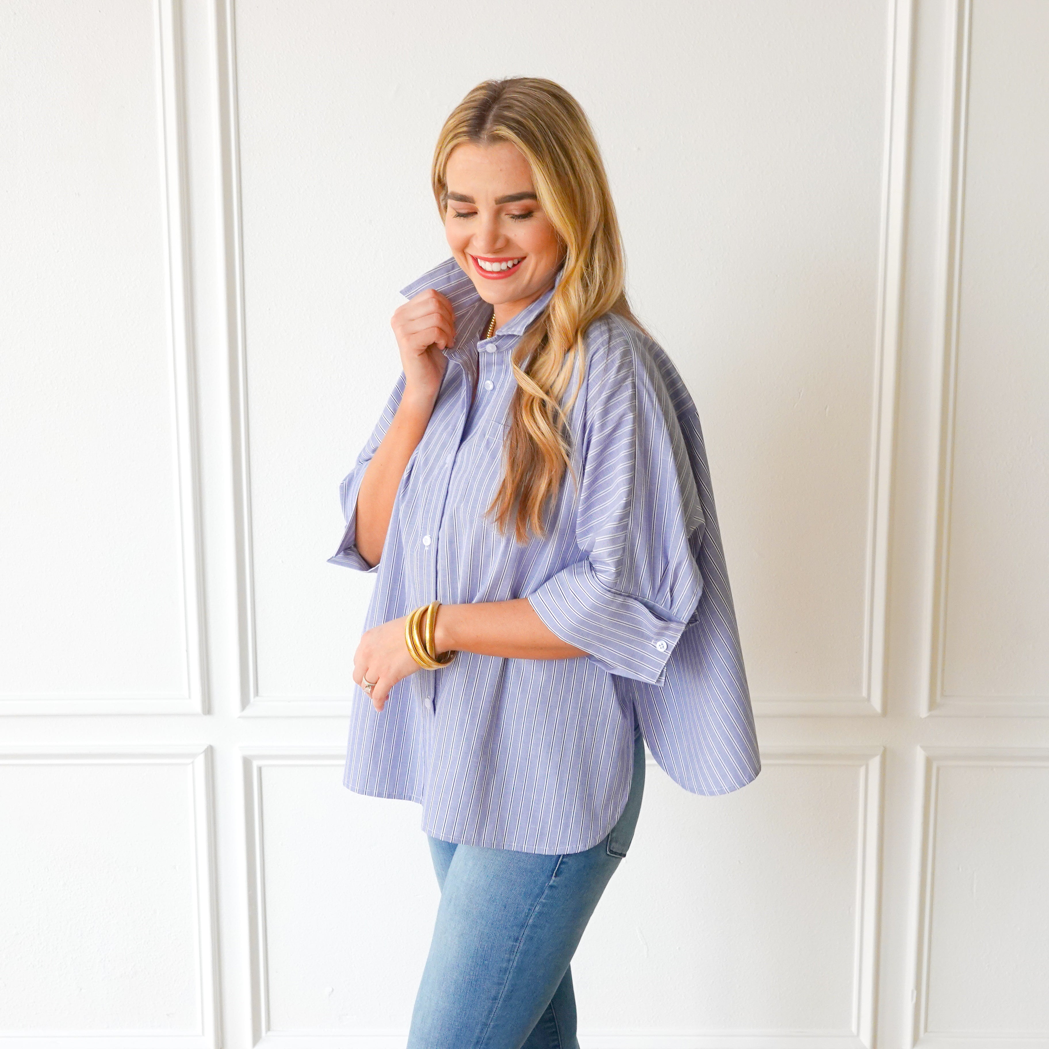 Caryn Lawn Abby Swing Top Blue and Navy Stripe