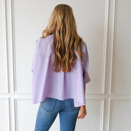 Caryn Lawn Abby Swing Top Lavender and Navy Stripe