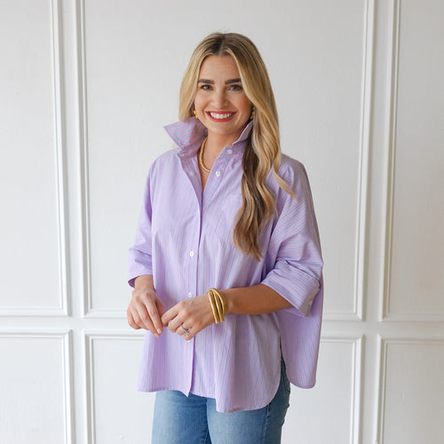 Caryn Lawn Abby Swing Top Lavender and Navy Stripe