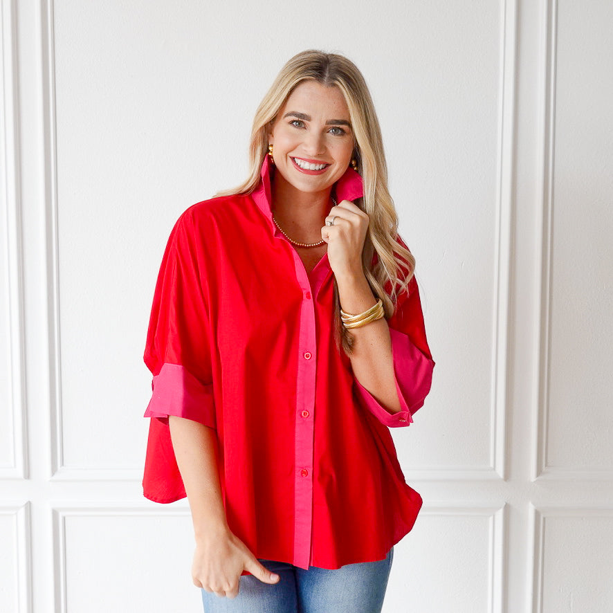 Caryn Lawn Abby Swing Top Red and Pink