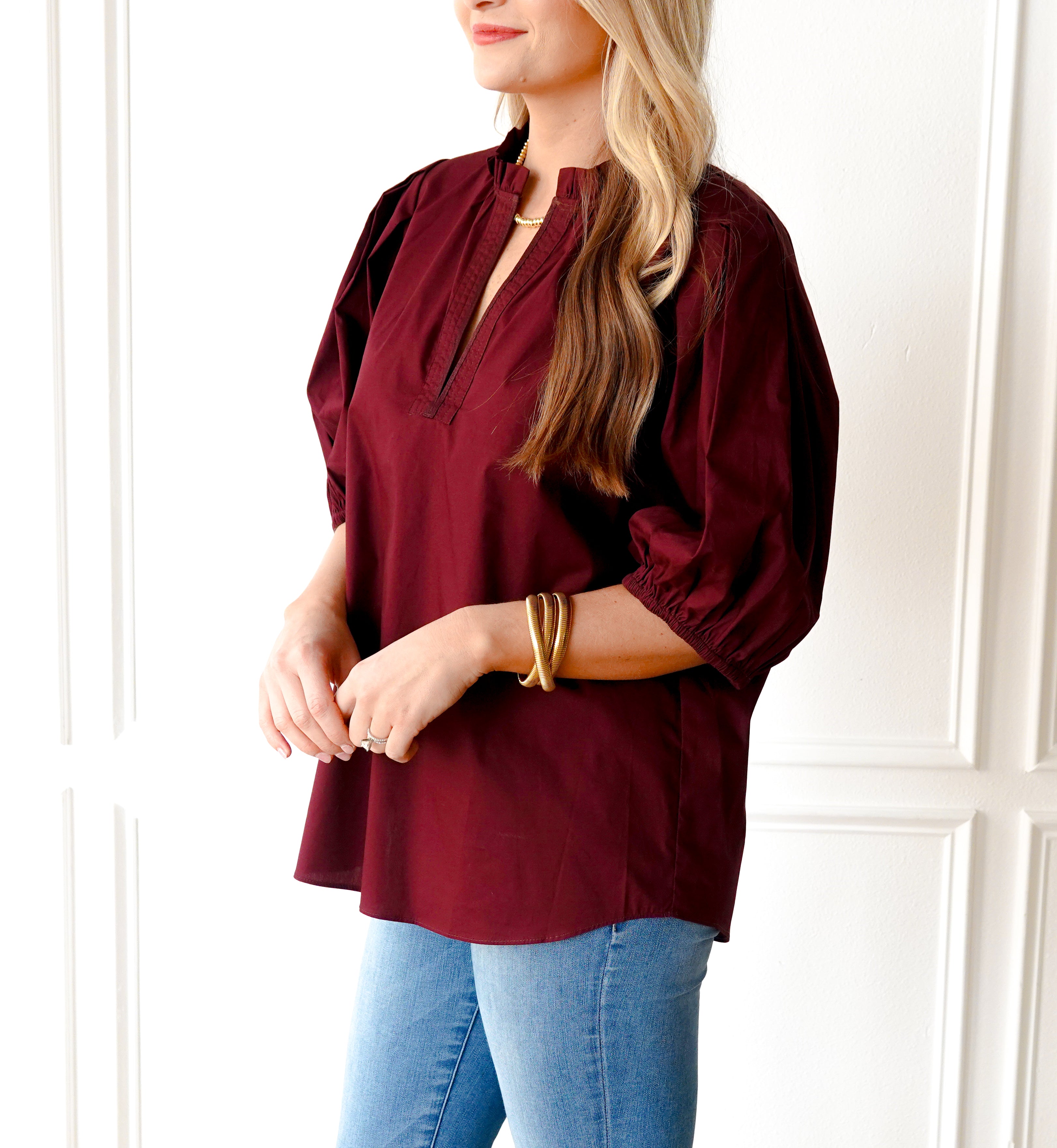 Caryn Lawn Anna Top Maroon