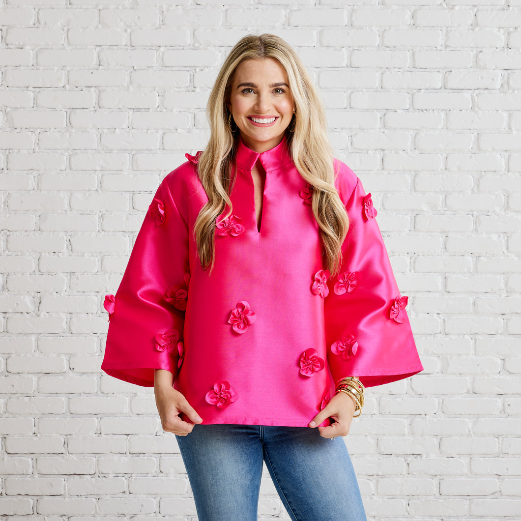 Caryn Lawn Audrey Top Hot Pink