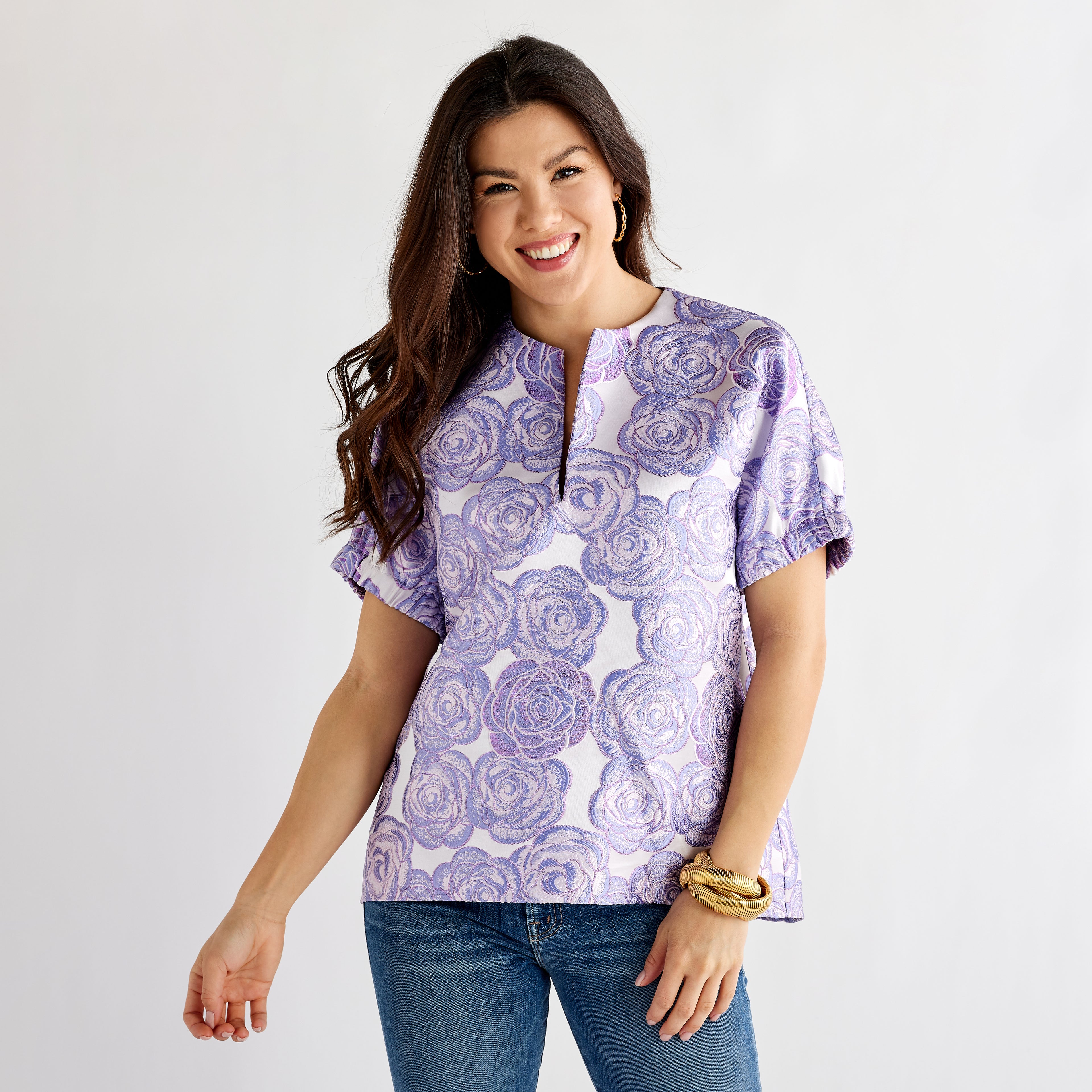 Caryn Lawn Betsy Jacquard Rose Top Lavender