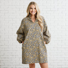 Load image into Gallery viewer, Caryn Lawn Betsy Collar Floral Jacquard Dress Gold and Navy