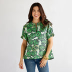 Caryn Lawn Betsy Jacquard Rose Top Green and Navy