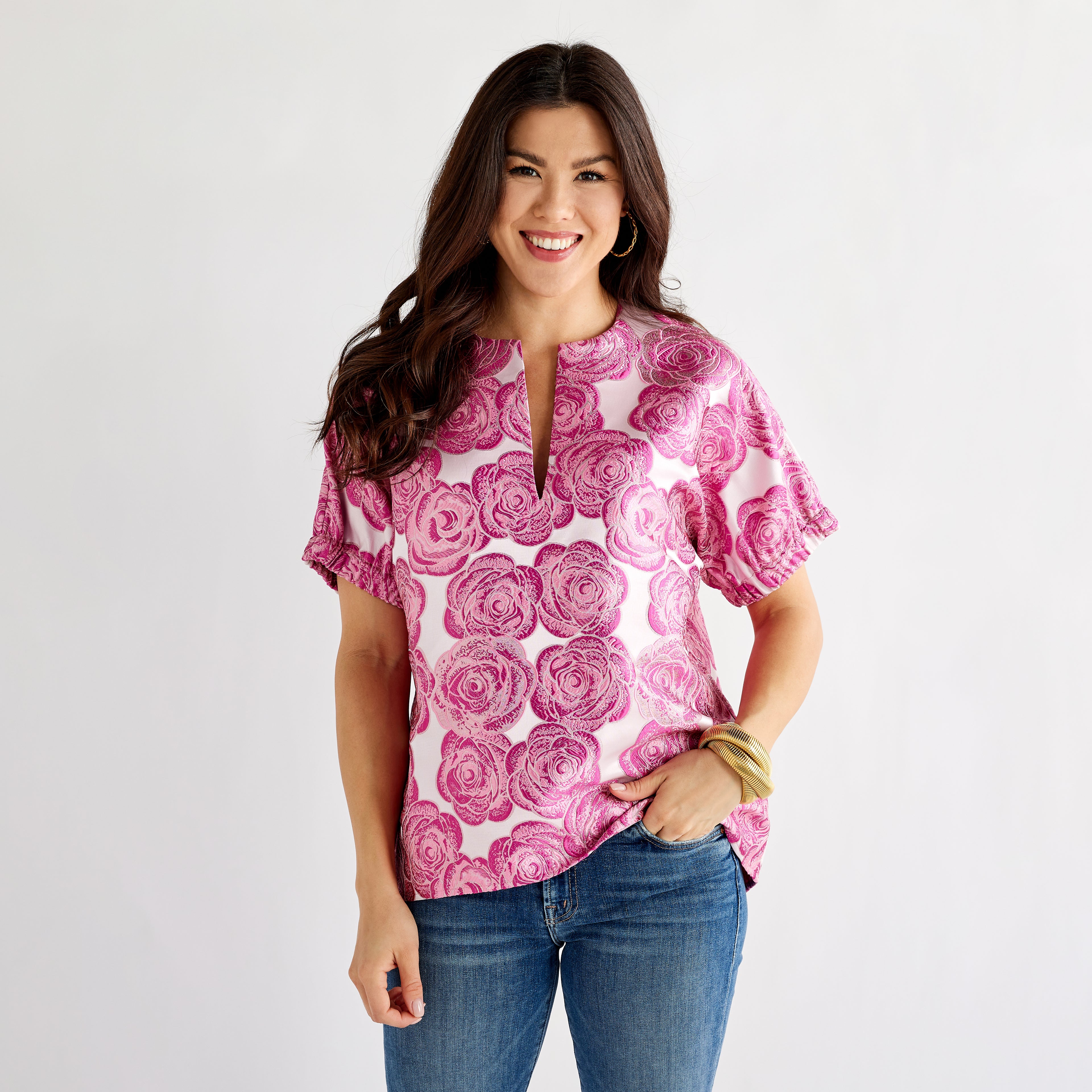 Caryn Lawn Betsy Jacquard Rose Top Pink