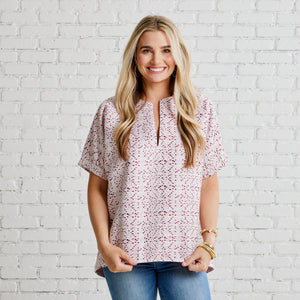 Caryn Lawn Betsy Top Multi Red