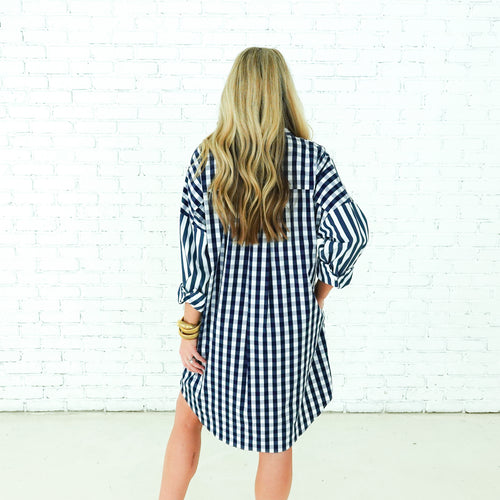 Caryn Lawn Betsy Dress Navy Stripe
