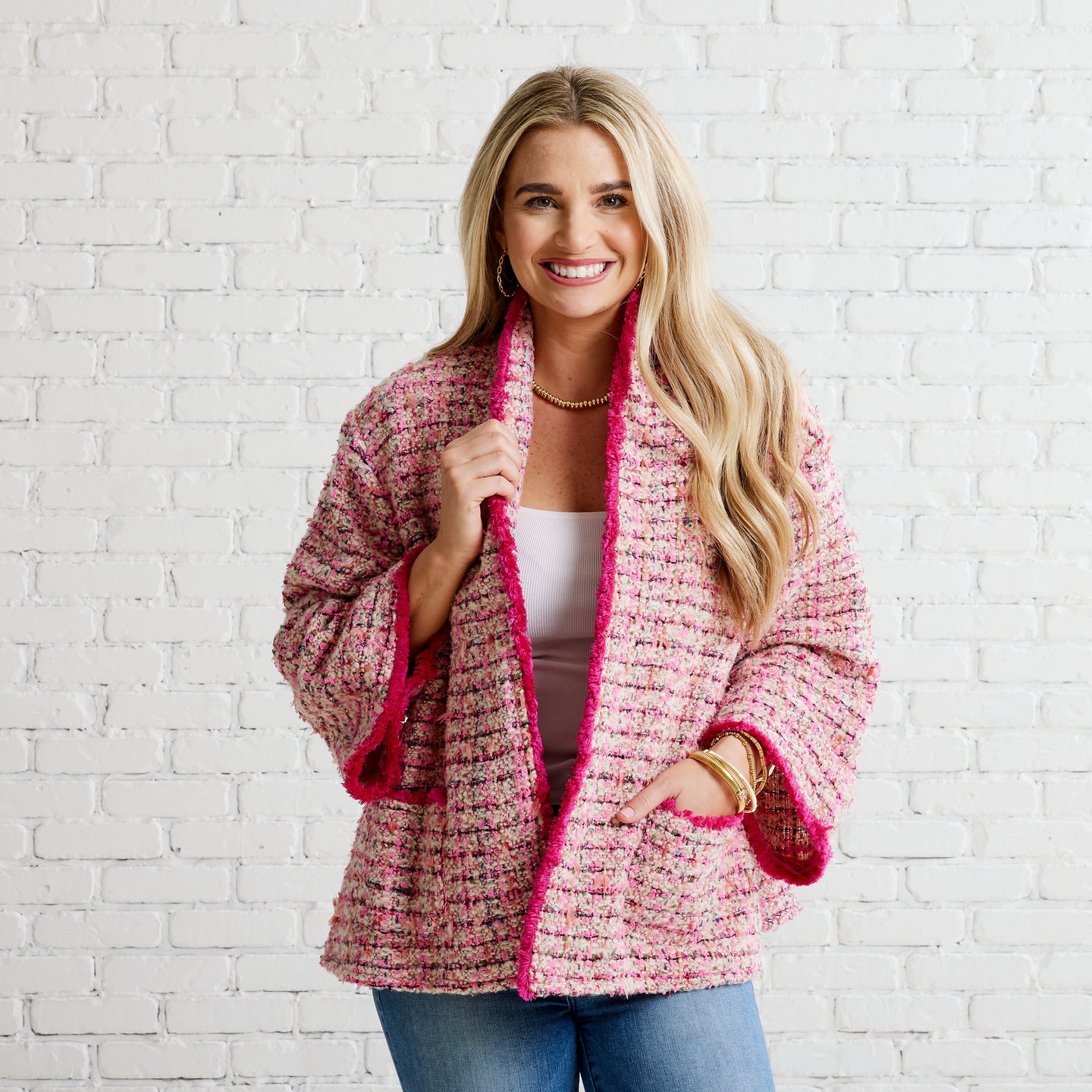 Caryn Lawn Bridget Tweed Jacket Multi Pink