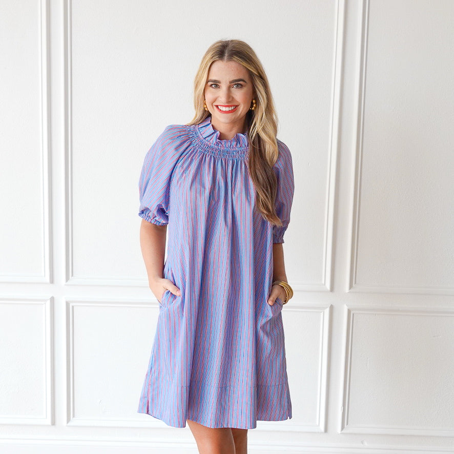 Caryn Lawn Brooke Dress Blue and Red Stripe